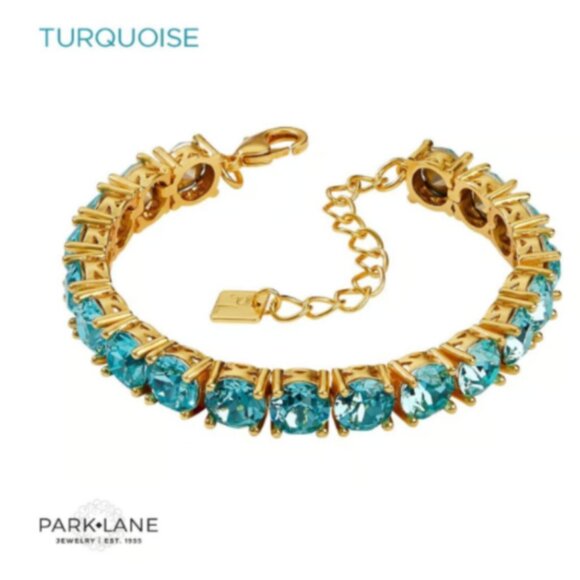 Park Lane Impression Tennis Bracelet 40 Carat Turquoise Aquamarine Matte Gold - Picture 4 of 4